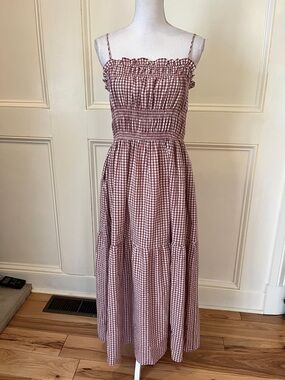 Gingham Smocked Maxi Dress in Wine Check